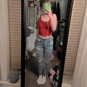 american eagle low rise ripped mom jeans